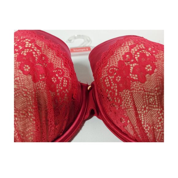 Triumph Satin Shine Push-Up Bra – Red Lace Overlay – 36D – New - Picture 2 of 11